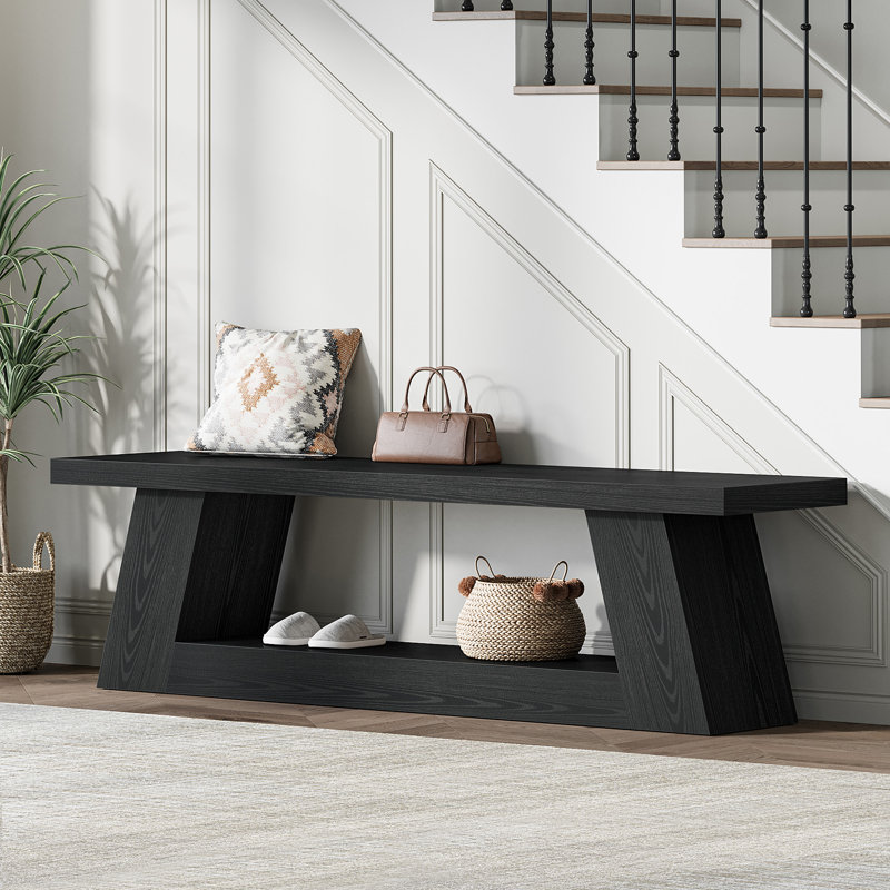 Banc de hall d'entrée en bois 63 "avec tablette de rangement 63", Noir