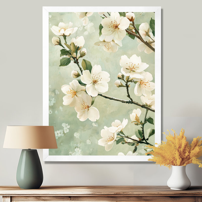 Fleurs de cerisier blanches printanières - art mural floral, salon, H 20 po x l 12 po, Blanc