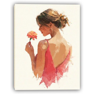 Lady with Carnation Wrapped Canvas Wall Art