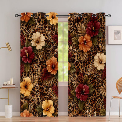 2 PCS rideaux occultant avec œillets, rideaux à imprimé floral léopard hibiscus tropical, isolation thermique, réduction du bruit, protection de la vie privée, panneaux de fenêtre obscurcissants pour le salon, la chambre et la décoration intérieure