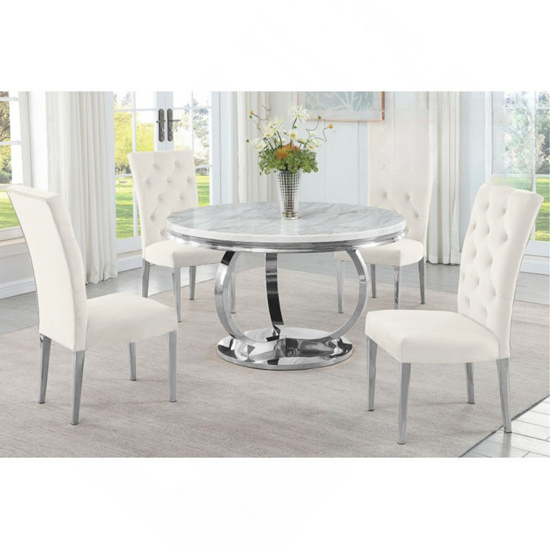 Ensemble de 2 chaises de salle à manger rembourrées Modern Velvet, Crème, crème, Argent argent