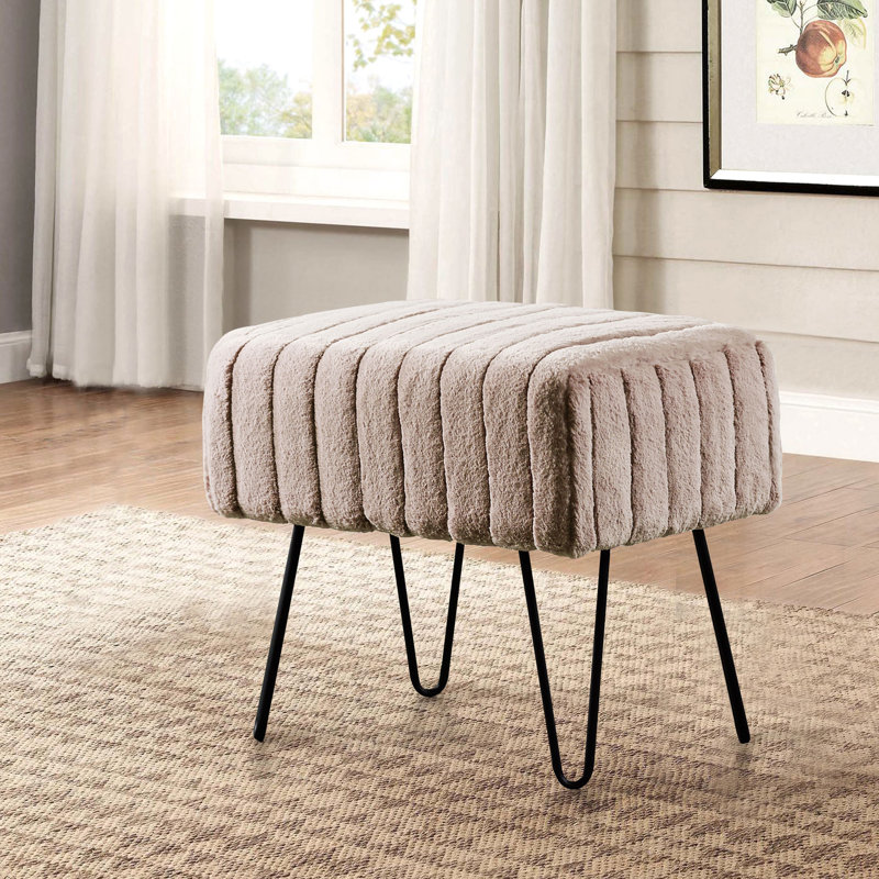 Defranco Upholstered Ottoman, Pure Cashmere Faux Fur