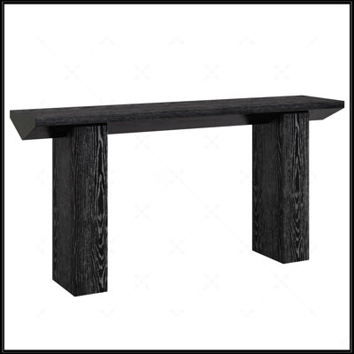 63-Inch Industrial Farmhouse Console Table With Inverted Triangle Design, Narrow And Durable For Entryway & Hallway, Black Wood Grain Finish