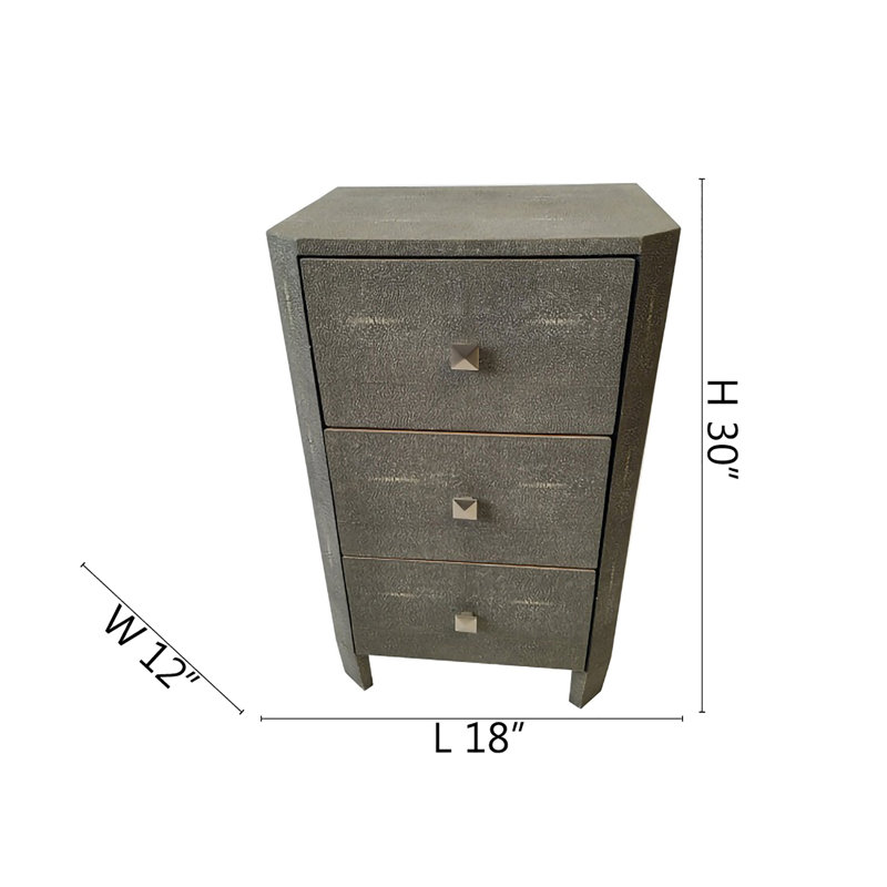 3 Drawer Grey Faux Shagreen Nightstand