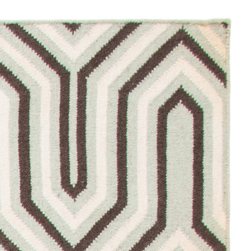 Rodgers Hand Woven Flat Weave Wool/Cotton Geometric Rug in Brown/Gray/Beige, Square 6'