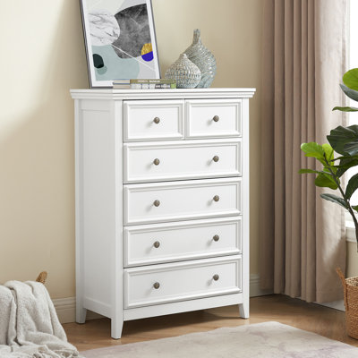 Commode blanche à 6 tiroirs - fonctionnelle et élégante pour le rangement du salon 6 tiroirs spacieux avec basculement