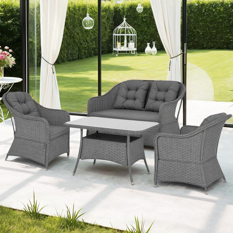 Wicker 4 - Person Garden Lounge Set with Cushions