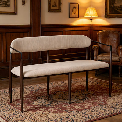 Metal Loveseat Settee(Coffee+Black+ Beige Fabric)