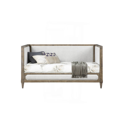 Lit de jour Artesia en tissu brun clair et au fini naturel récupéré (simple)