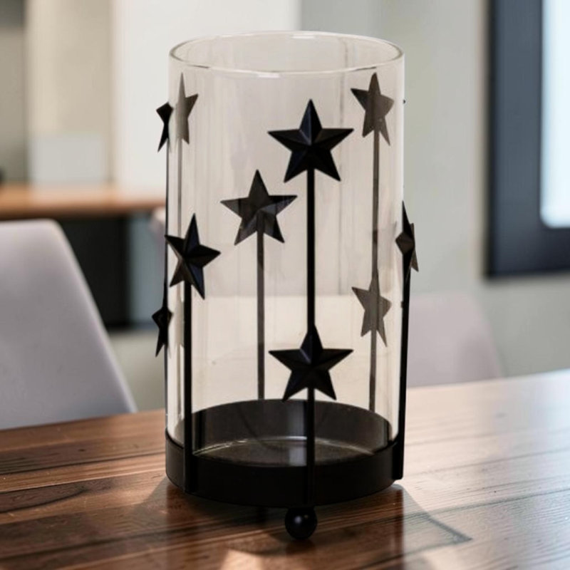 Small Black Metal Star Candle Holder with Glass Insert