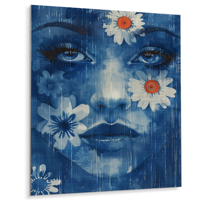 «Blue Boho Woman Portrait II - Woman Boho», reproduction d'art, Métal métal, H 30 po x l 40 po