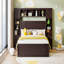 Grand lit en bois avec armoire tout-en-un, tablette et prises, espresso-90474334
