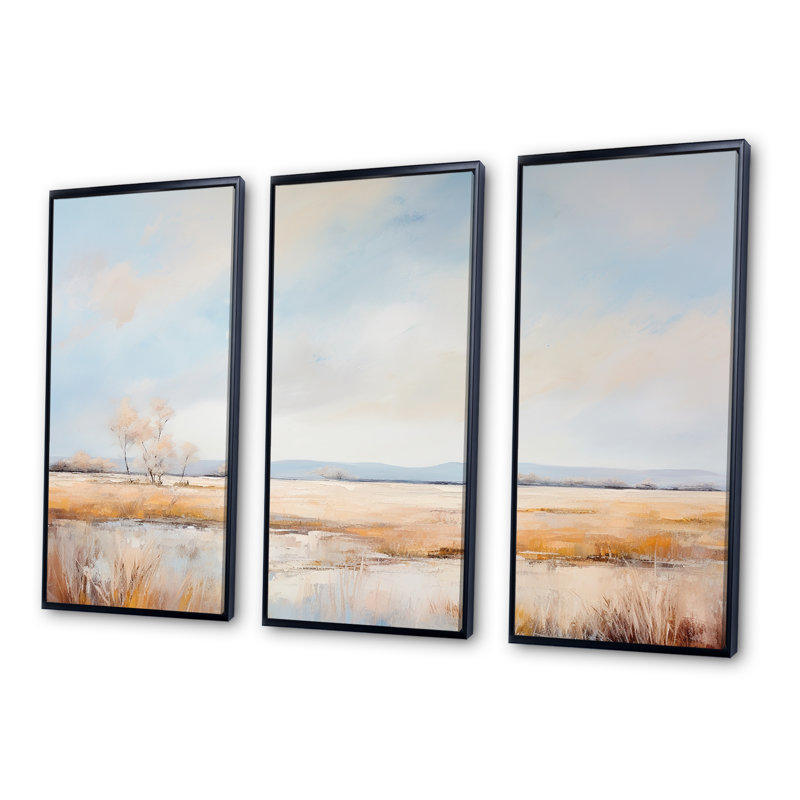 Ensemble d'art mural sur toile Pairies, Cadre flottant noir, H 32 po x l 48 po x P 1 po