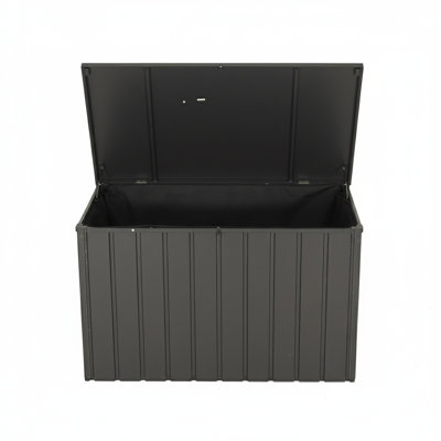 Outdoor Storage Box, 120 Gallon Metal Deck Box Built-In A Oxford Fabric Storage Bag, Lockable & Waterproof Outside Patio Storage Box For Cushions, Pillows, Tools, Pool Floats- Gray