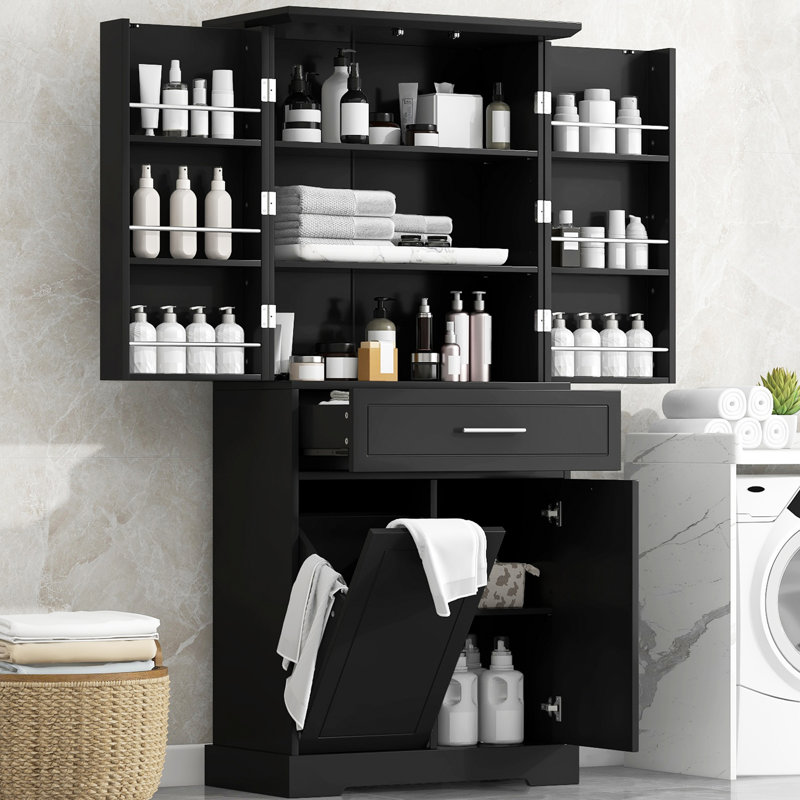 Rangement de salle de bain avec portes et tiroir, Noir, noir, noir, noir