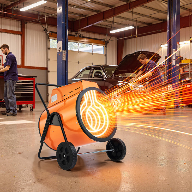 Chaufferette de garage électrique industrielle portative 30 kW 480 V avec roues - Chaufferette d'atelier à air pulsé, commandes réglables et protection contre la surchauffe