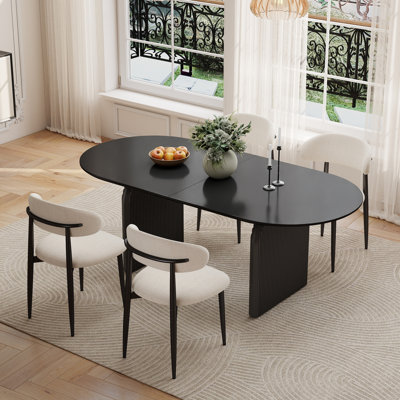 Ensemble de table de salle à manger ovale en bois pour 4 à 6 personnes, table de cuisine de ferme et chaise rembourrée en lin pour la salle à manger