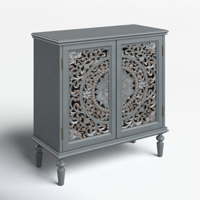 Hayter 32" Tall 2-Door Openwork Carving Accent Cabinet with Solid Wood Legs