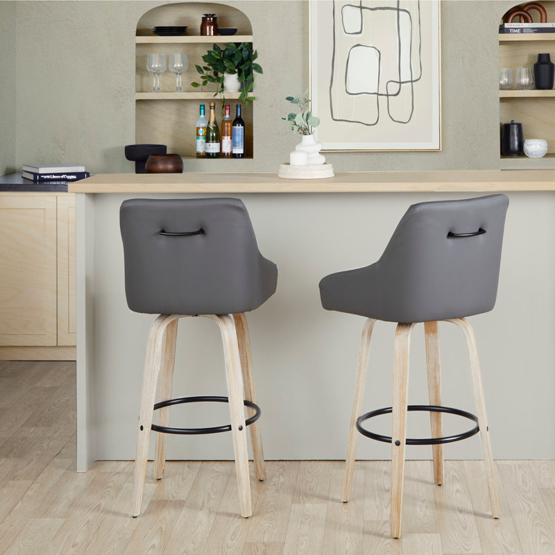 Tabouret de bar à hauteur fixe avec pivot, Naturel, Gris