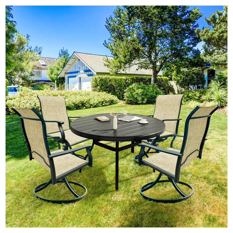 Ensemble repas 5 pièces pour terrasse avec chaises pivotantes - Table ronde résistante aux intempéries et tissu à séchage rapide