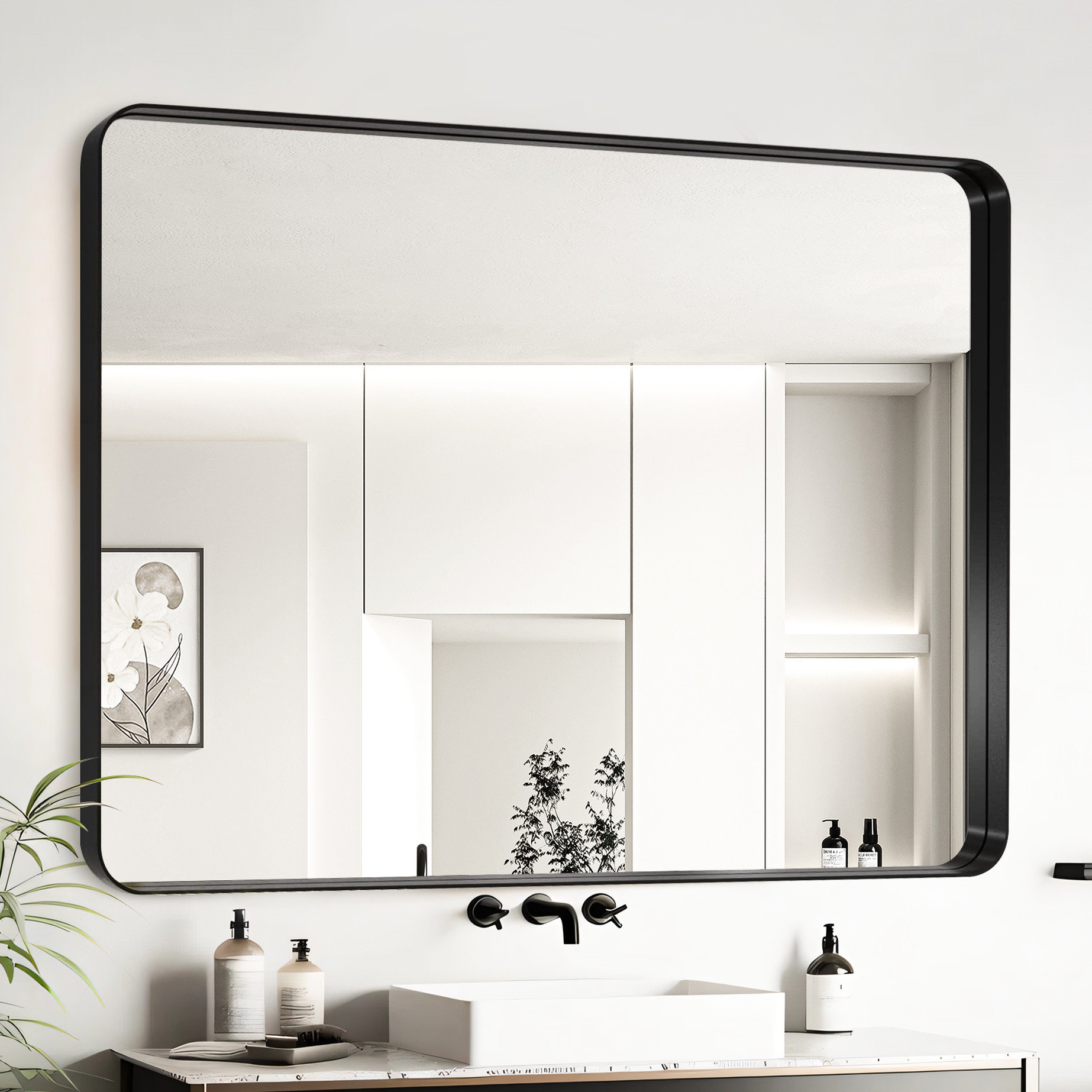 Ivy Bronx 48X32 Inch Black Aluminium Frame Bathroom Mirror With Hd ...