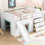 Lit mezzanine double pleine grandeur avec glissière et trois tiroirs de rangement en blanc - Fabrication en bois massif, multifonctionnel, sans sommier, glissière facile à installer, bruit de deux portes, structure stable, simple