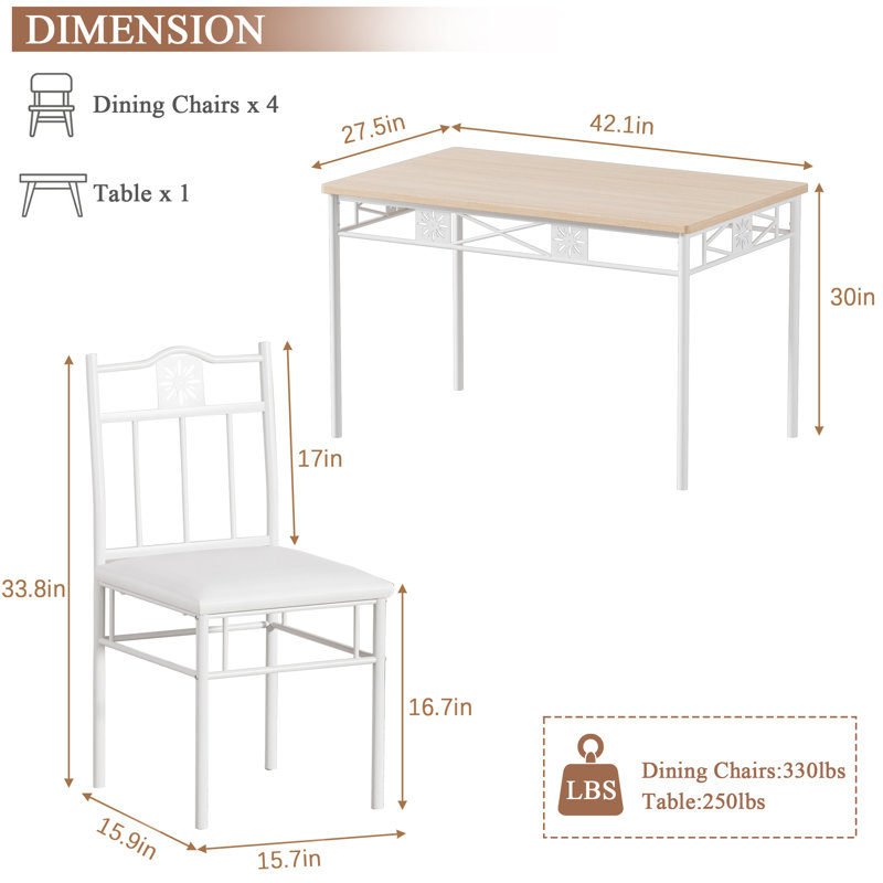 Amneh 5-Piece Dining Table Set with 4 Chairs, Modern Kitchen Table and Chairs Set for Dining Room, Small Space Dining Set with Upholstered Seats