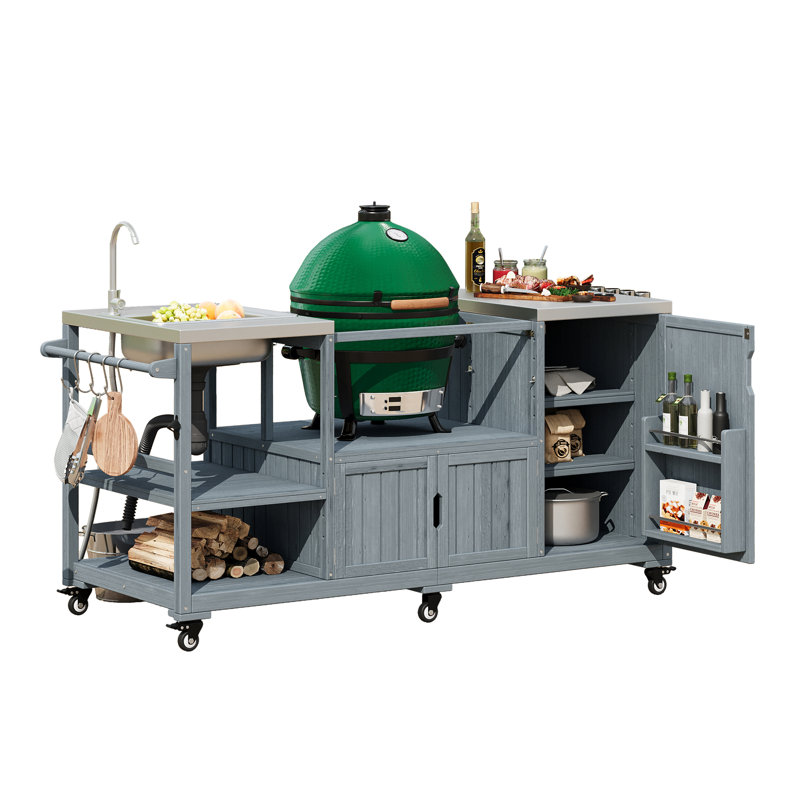 Îlot de cuisine 75,4 po avec évier (sans tabourets), Bleu