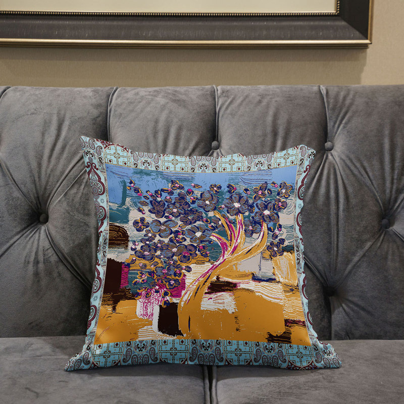 Reversible Throw Pillow, 18" W x 18" H, Blue/Yellow/Pink