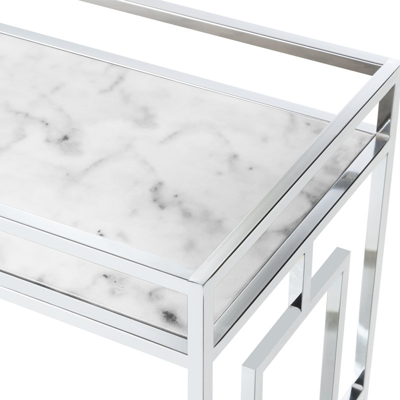 Audranna Faux Marble Mirrored Bar Cart with Wheels