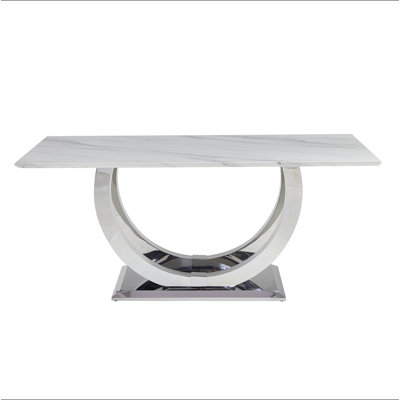69.30 Inch Rectangular Dining Table, Modern Simple, Marble Tabletop, MDF Tabletop, Stainless Steel Mirror Surface In Silver Color, Suitable For 4-6 Pe