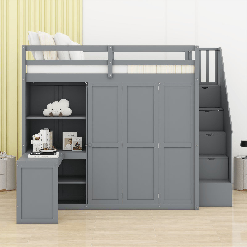 Lit mezzanine avec garde-robe, Gris