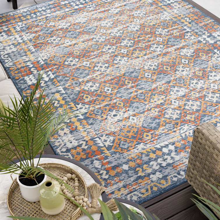 Deltufo Moroccan Reversible Flatweave Polypropylene Indoor / Outdoor Area Rug - Multi Color
