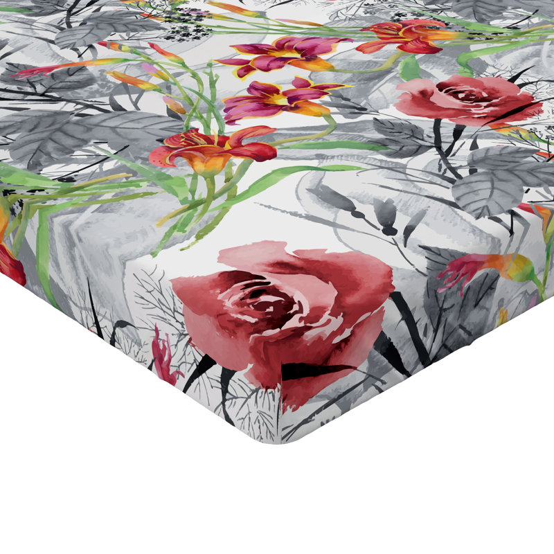 Drap-housse Ambesonne, Drap-housse très grand californien, Rubis pâle, vert fougère, cendré / floral