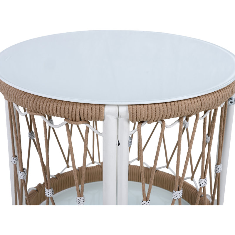 Table d'appoint d'extérieur 17,22 "avec essence bohémienne, plateau en corde tissée et structure thermolaquée pour les décors en bord de piscine
