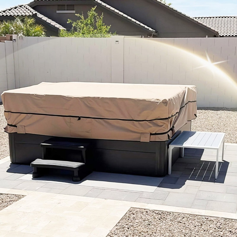 Light Khaki Square Bathtub Cover, Heavy Duty All Weather Outdoor Hot Tub Protector, 76"(L)x76"(W)x20"(H) 196*196*54cm