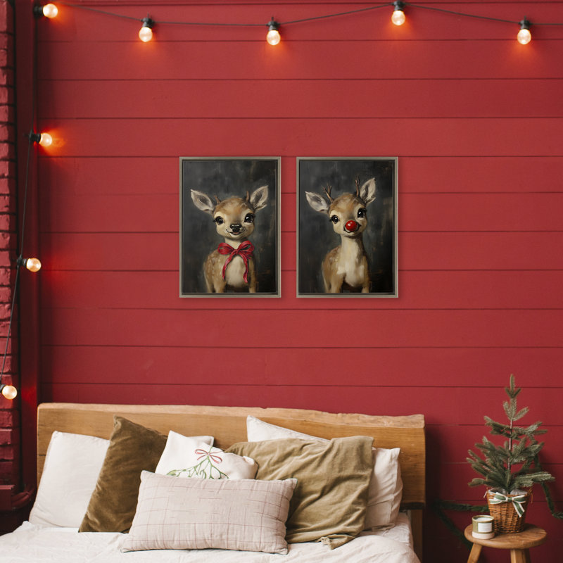 Ensemble de cadres flottants 2 pièces Baby Reindeer, H 25 po x l 17 po, Cadre flottant orme Montalcino