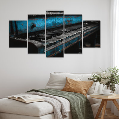 «Blue Black Vintage Piano Music», ensemble d'art mural sur toile