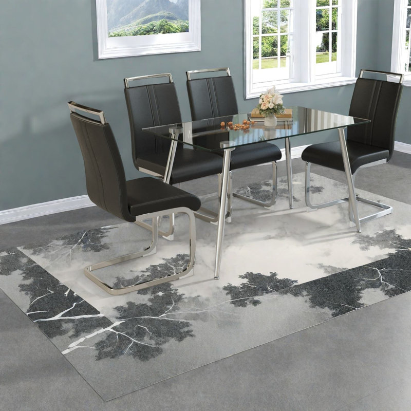 Ensemble de table de salle à manger moderne en verre trempé avec chaises en polyuréthane de qualité supérieure pour une salle à manger élégante