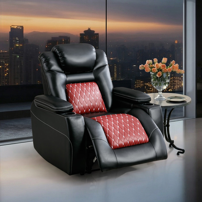 36.1" Wide Modern And Overstuffed Breathable Leather Dual Motor Power Reclining Home Theater Seat With Adjustable Headrest