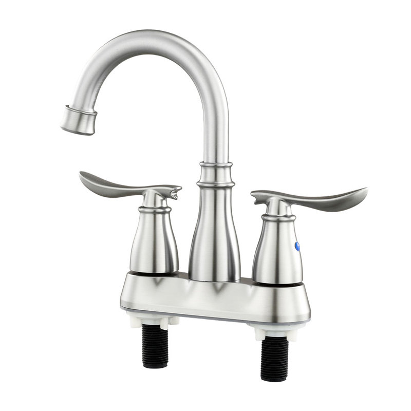 Double Handle Bathroom Sink Faucet with Drainer, Silver