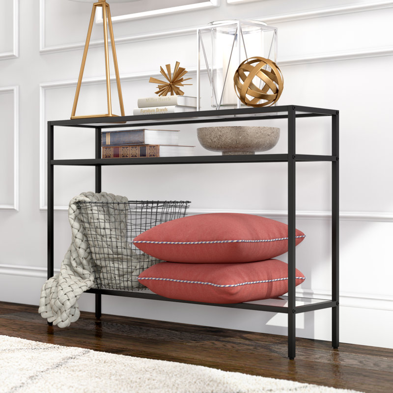 Siviline 106.7cm Glass Top Console Table, Blackened Bronze
