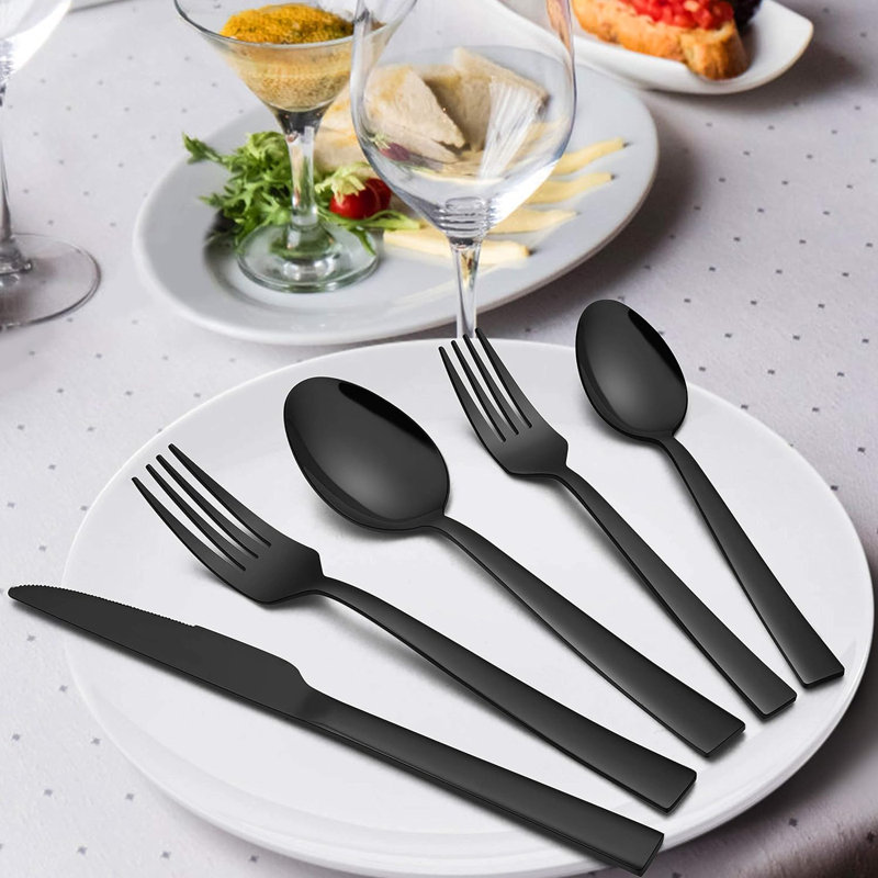 Ensemble de 40 couverts en acier inoxydable noir 40 pièces pour 8 personnes, couverts élégants, lavables au lave-vaisselle, résistants à la rouille, de conception moderne, idéaux pour la maison, les fêtes et les occasions spéciales