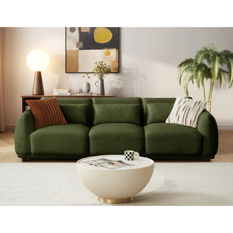 Oumy Upholstered 100'' Sofa, Green Wool