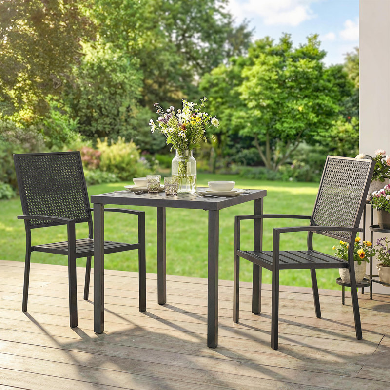 Chaises de patio empilables, ensemble de 2 chaises de salle à manger d'extérieur, noir