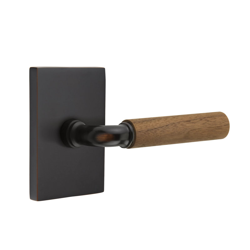 Ensemble de faux levier Emtek Select avec rosette rectangulaire moderne et tige en R, poignée en noyer foncé