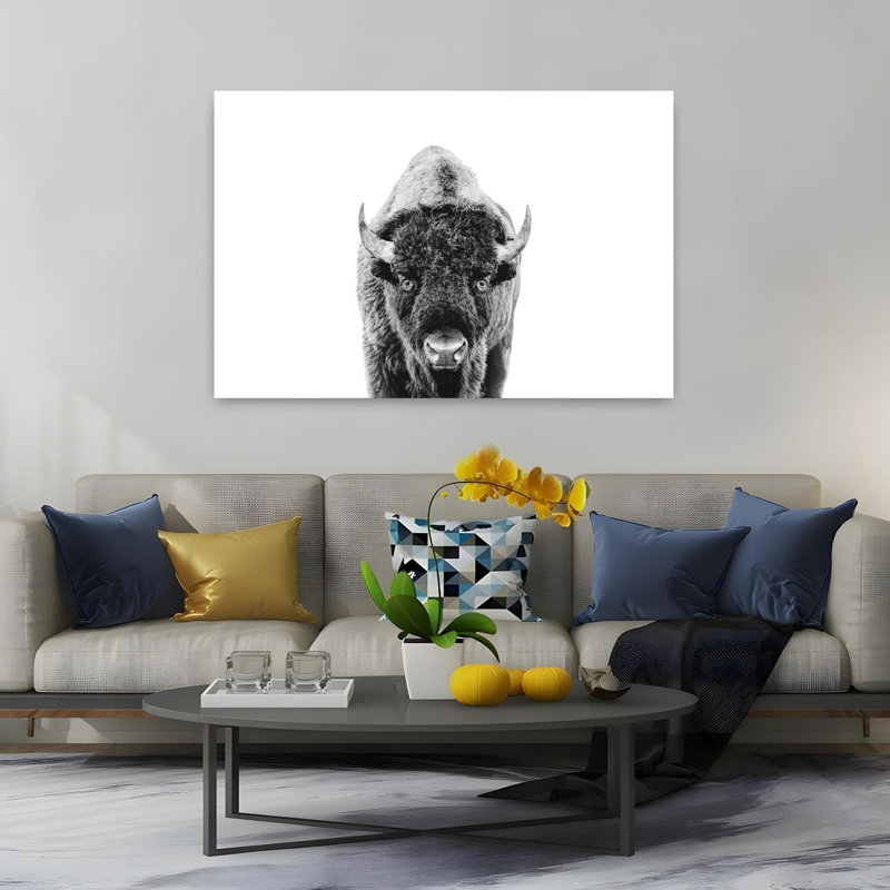 Art contemporain contemporain, paysage de bison abstrait, H 24 po x l 36 po