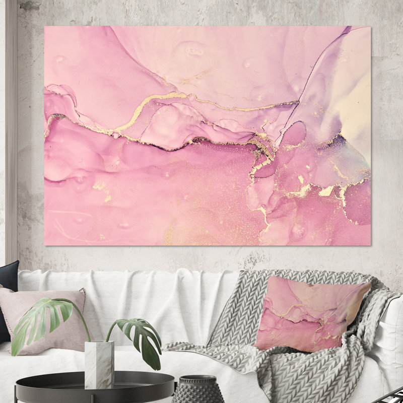 «Pink Marble Waves II», peinture sur toile, Toile tendue, H 40 po x l 60 po x P 1,5 po