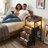 Nightstands With Charging Station, Mid Century Modern End Side Table, Bedside Table, Rustic Brown