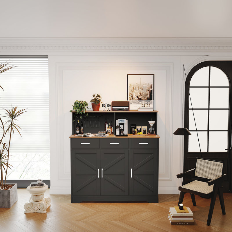 August Grove® Buffet Cabinet with Storage,47" Sideboard with 3 Drawers and Movable Laminate, Black